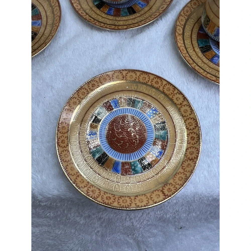 AA Importing Co Tea Set Japan Thousand Faces Gold Porcelain 13pc Set‎ Terracotta
